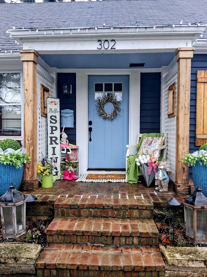 Spring porch with lanterns and wreath